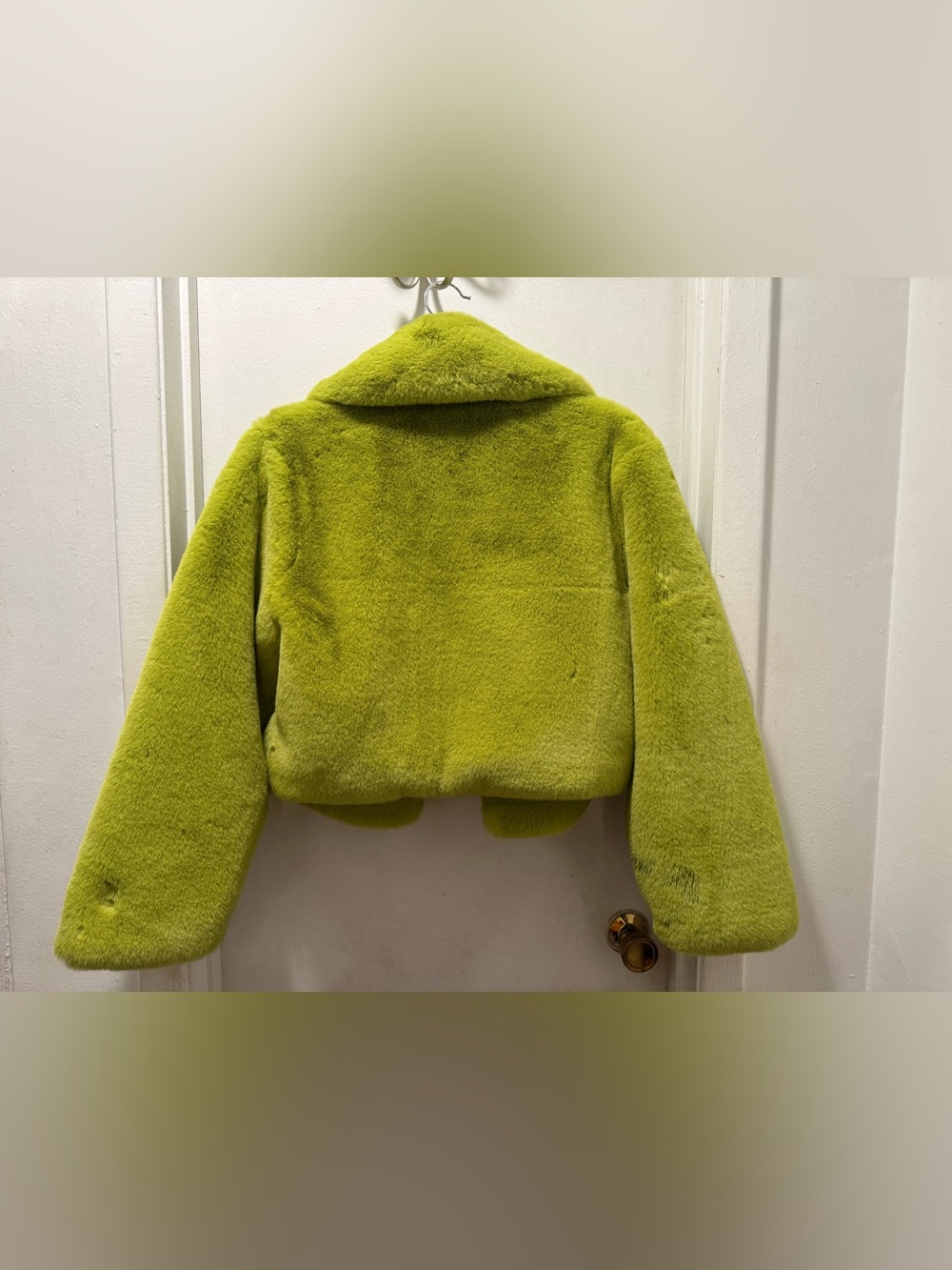 AKIRA Lime Faux Fur Cropped Teddy Jacket - Picture 3 of 3